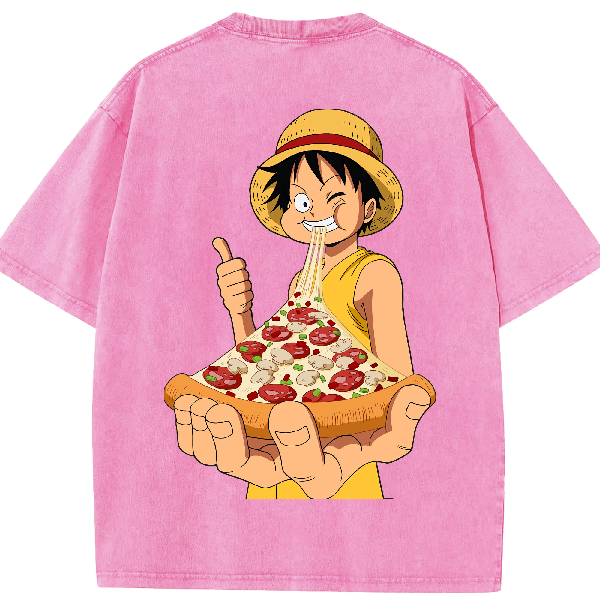 ワンピース モンキー・D・ルフィ ONE PIECE Monkey D. Luffy 綿100% ヴィンテージ風 半袖Tシャツ（背面プリント）